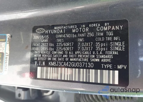 2016 Hyundai Tucson Se z USA, uszkodzony, nr VIN KM8J3CA42GU037130